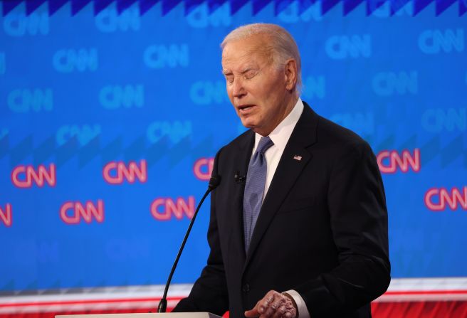 <a href="https://www.cnn.com/politics/live-news/cnn-debate-trump-biden-06-27-24#h_109fa0b98a86513d81c5ff87355c981c" target="_blank">Biden appeared to struggle with his delivery</a> at multiple points during the debate. He cleared his throat or coughed multiple times, a condition that his doctor has previously stated is caused by acid reflux. His voice sounded hoarse and raspy, even more so than usual. <a href="https://www.cnn.com/politics/live-news/cnn-debate-trump-biden-06-27-24#h_ef5bc314213720f37b6a8eb3440c9571" target="_blank">He has been battling a cold in recent days</a>, sources familiar with his debate preparations said.