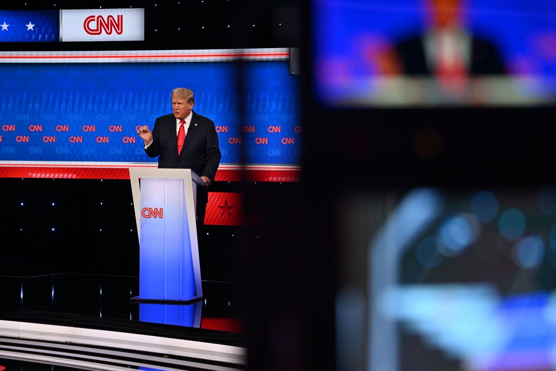 Former President Donald Trump and President Joe Biden debate at CNN's Atlanta studios on June 27, 2024.