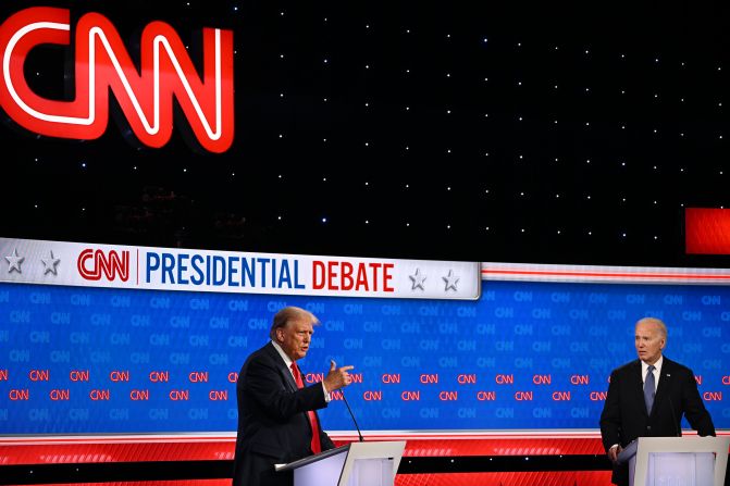 Trump and Biden take part in a <a href="http://www.cnn.com/2024/06/27/politics/gallery/photos-cnn-debate-biden-trump/index.html" target="_blank">CNN presidential debate</a> in June 2024. It was the first time in history that a sitting US president faced a former president in a debate.