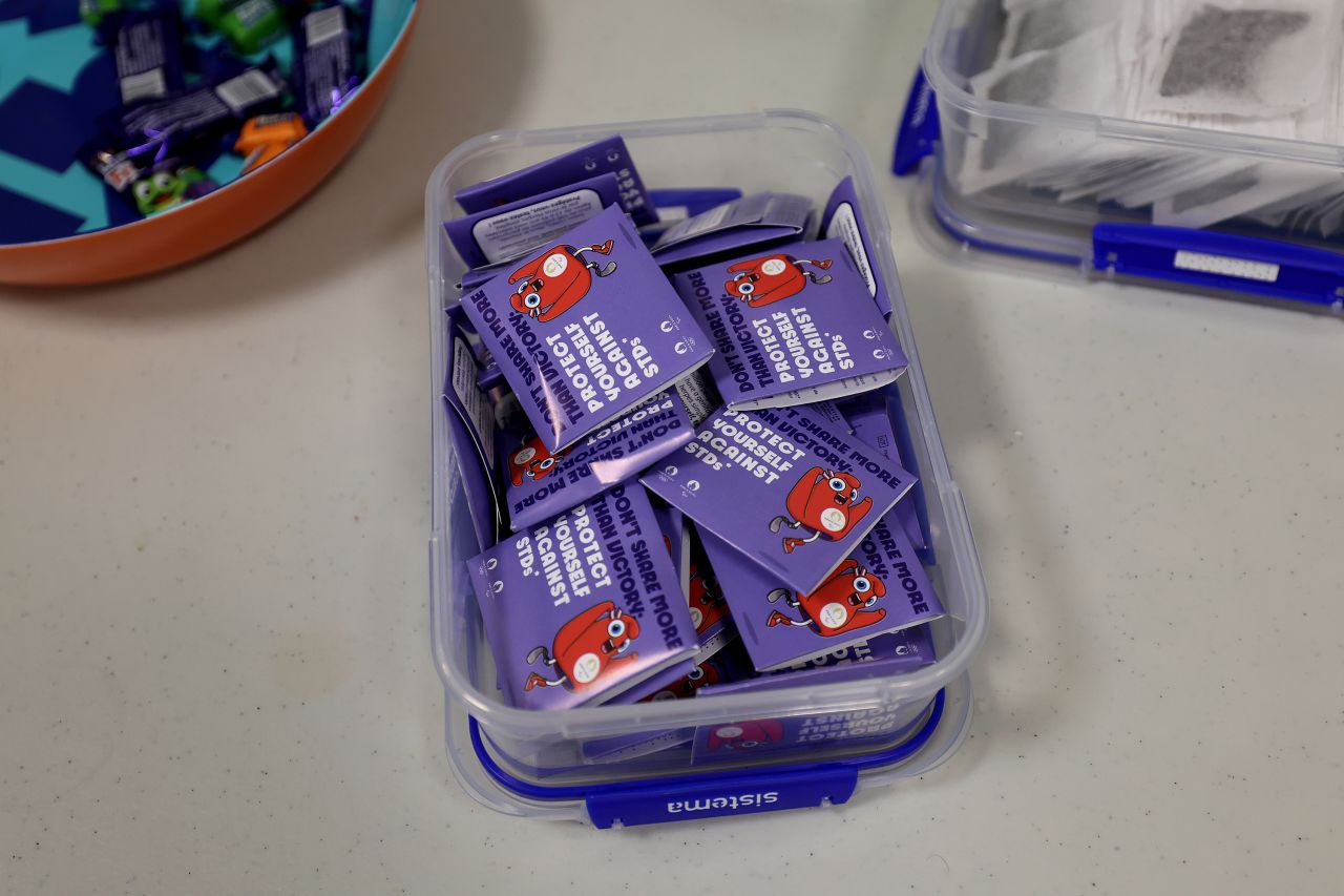 Condoms are seen inside the Athletes' Village ahead of the Paris Olympic Games on July 23, in Paris, France.