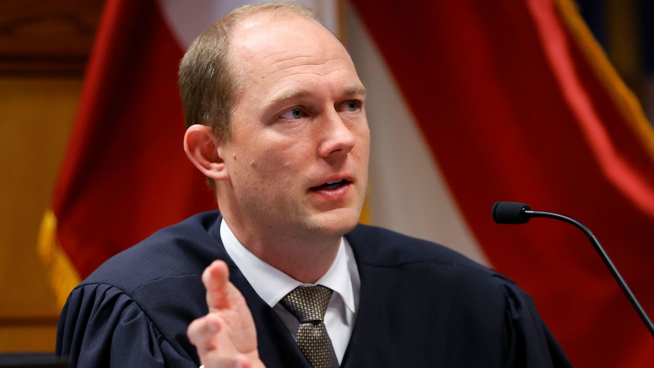 Fulton County Judge Scott McAfee presides in court during a hearing in Atlanta on Friday.