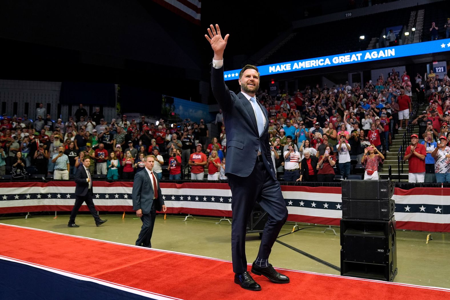 <a href="https://www.cnn.com/2024/07/15/politics/gallery/jd-vance/index.html">Ohio Sen. JD Vance</a>, Donald Trump’s running mate, arrives before a Trump rally in Grand Rapids, Michigan, on Saturday, July 20.