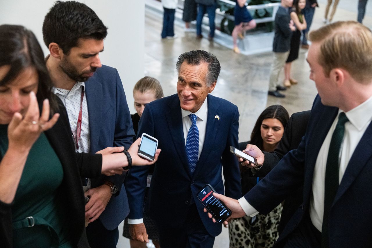Sen. Mitt Romney, R-Utah, talks with reporters in the U.S. Capitol on Tuesday, June 13. 