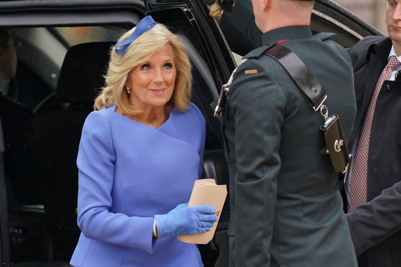 First Lady Jill Biden arrives at Westminster Abbey in London.