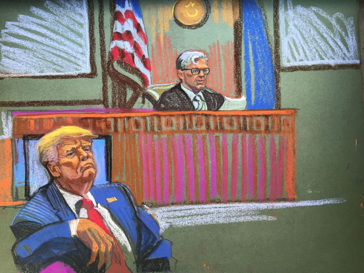 Former President Donald Trump listens and Judge Juan Merchan reads instructions to the jury on Thursday, May 30, in New York.