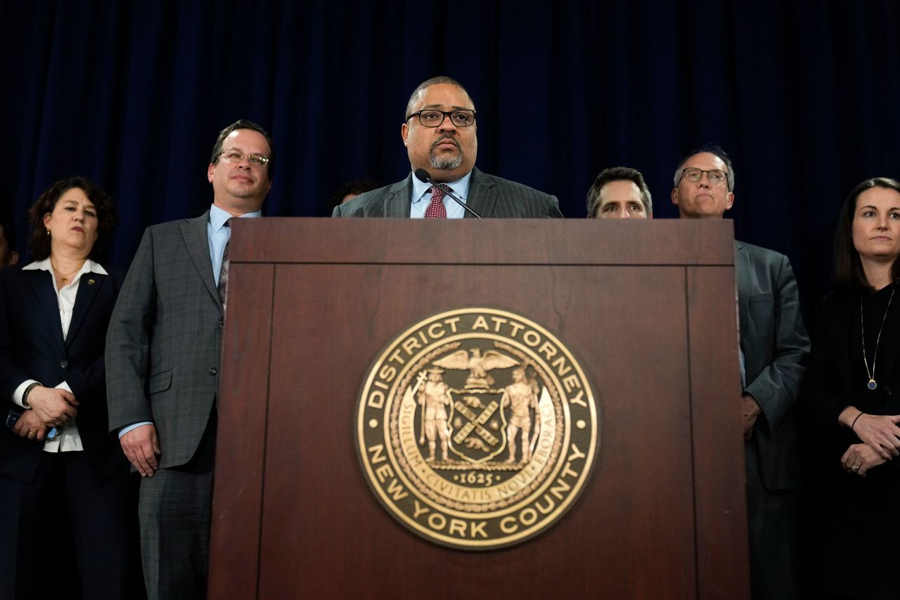 Manhattan District Attorney Alvin Bragg speaks to the media after a jury found former President Donald Trump guilty on 34 felony counts of falsifying business records, Thursday, May 30, in New York.