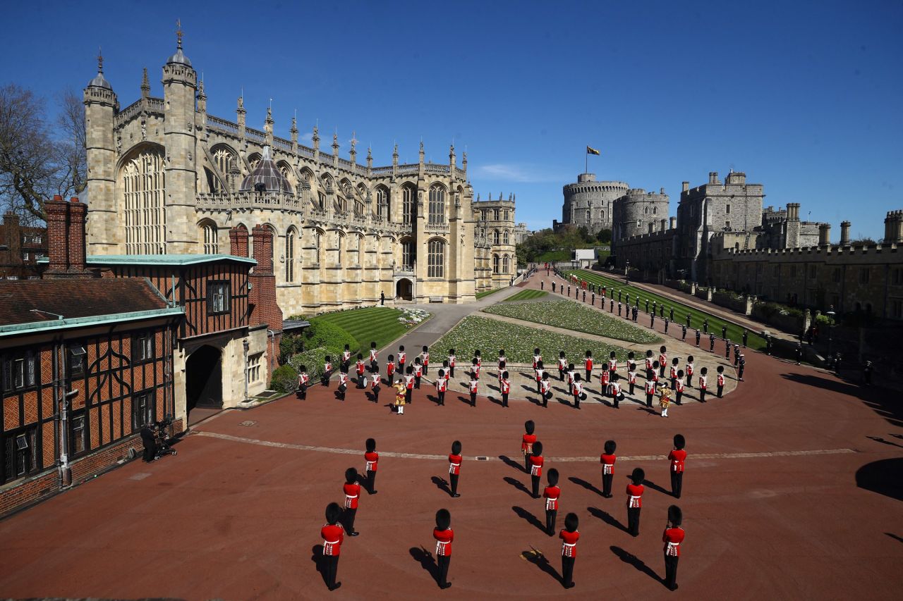 Members of the military stand outside St. George's Chapel at Windsor.