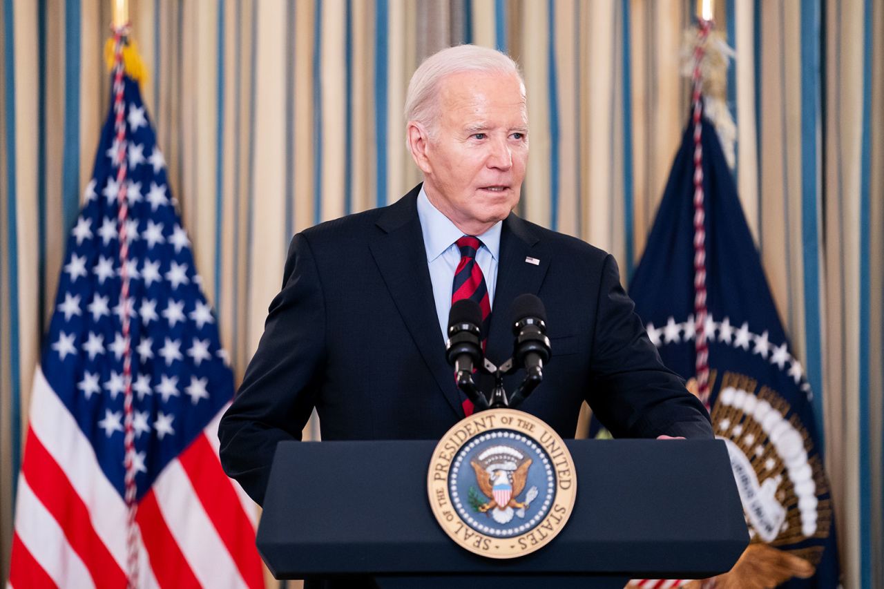 US President Joe Biden speaks during a meeting at the White House on March 5 in Washington, DC.