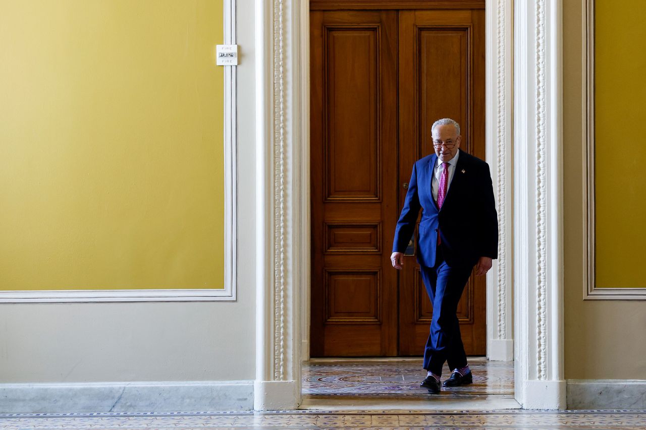 Senate Majority Leader Chuck Schumer walks to the Senate Chambers in the U.S. Capitol Building on June 1, in Washington, DC.