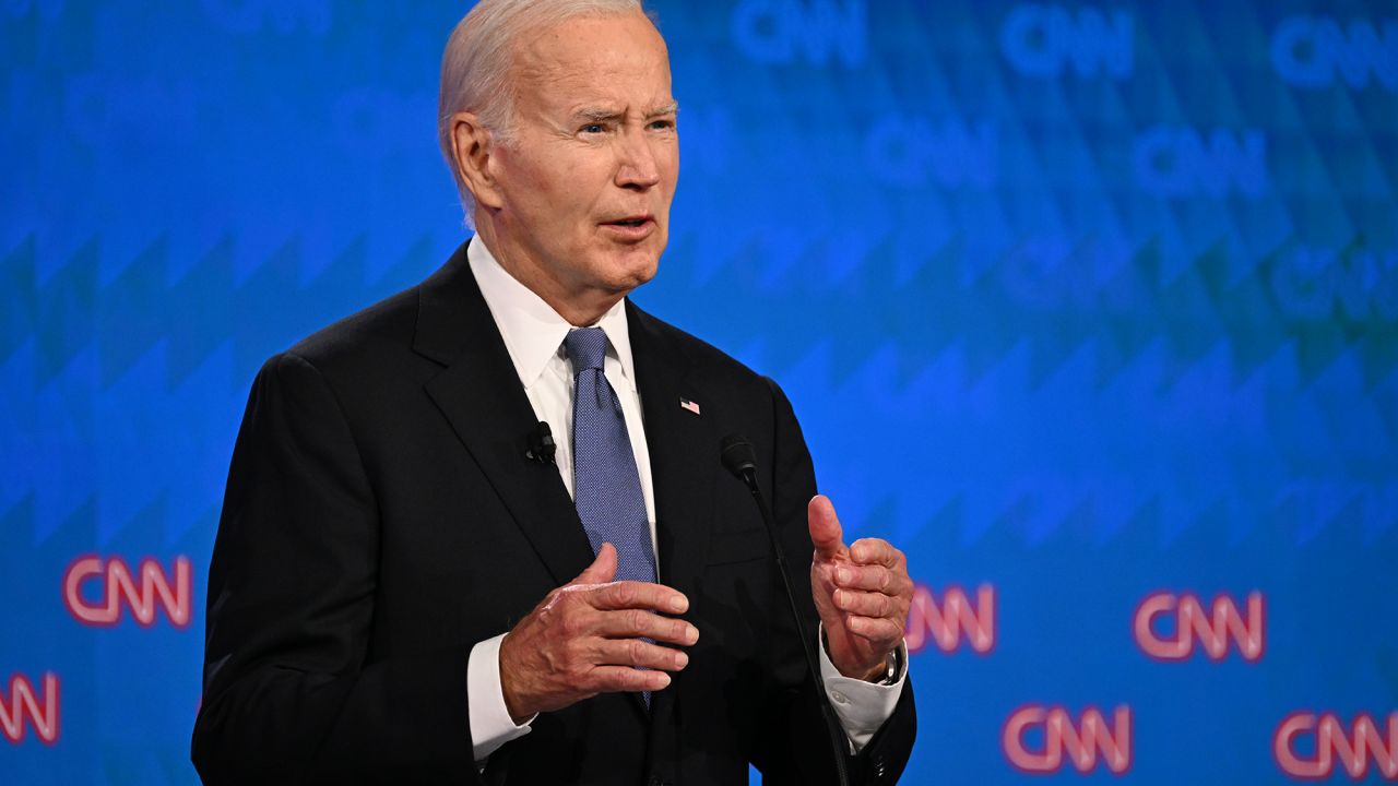 President Joe Biden speaks during the CNN Presidential debate on June 27.