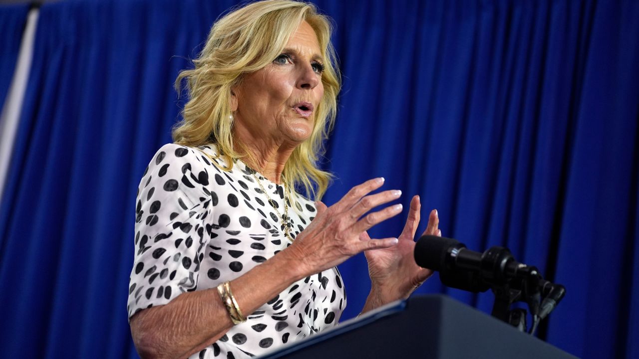 First lady Jill Biden speaks at the grand opening ceremony for the Stonewall National Monument Visitor Center on June 28, in New York.