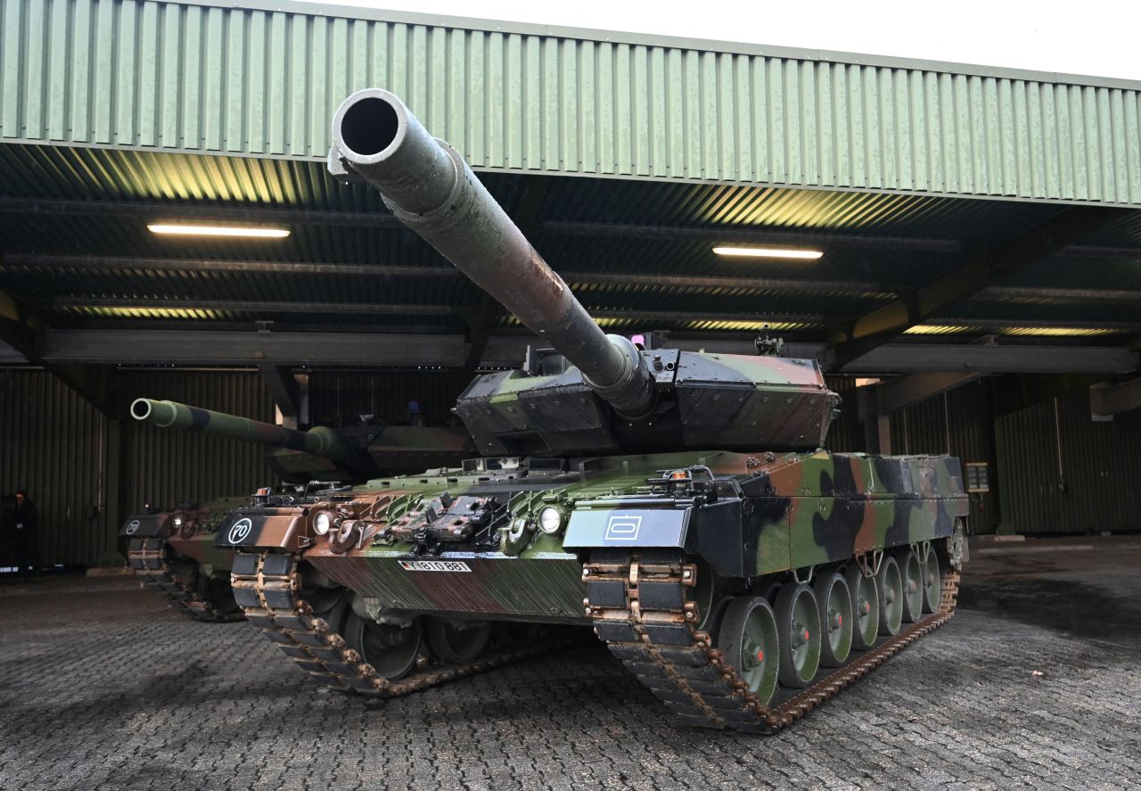 A Leopard 2 tank is seen at the training ground in Augustdorf, western Germany on Wednesday.