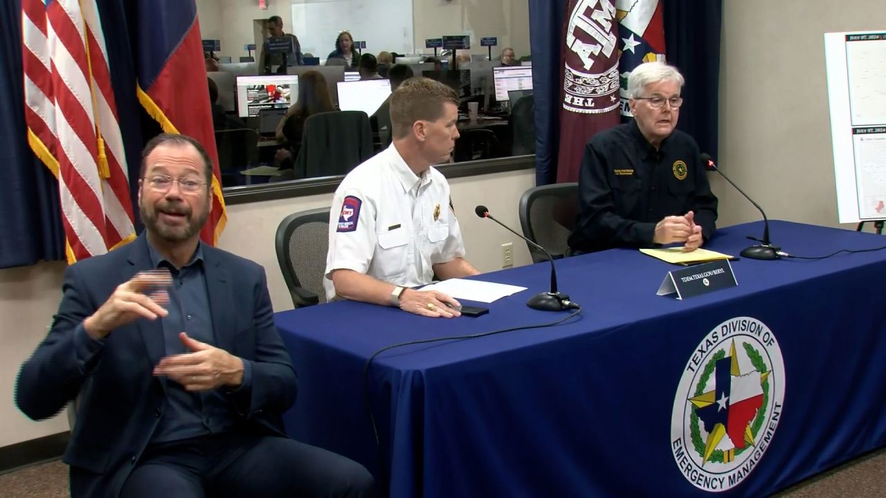 Lt. Gov. Dan Patrick, right, speaks at a press conference in Austin, Texas, on July 7.