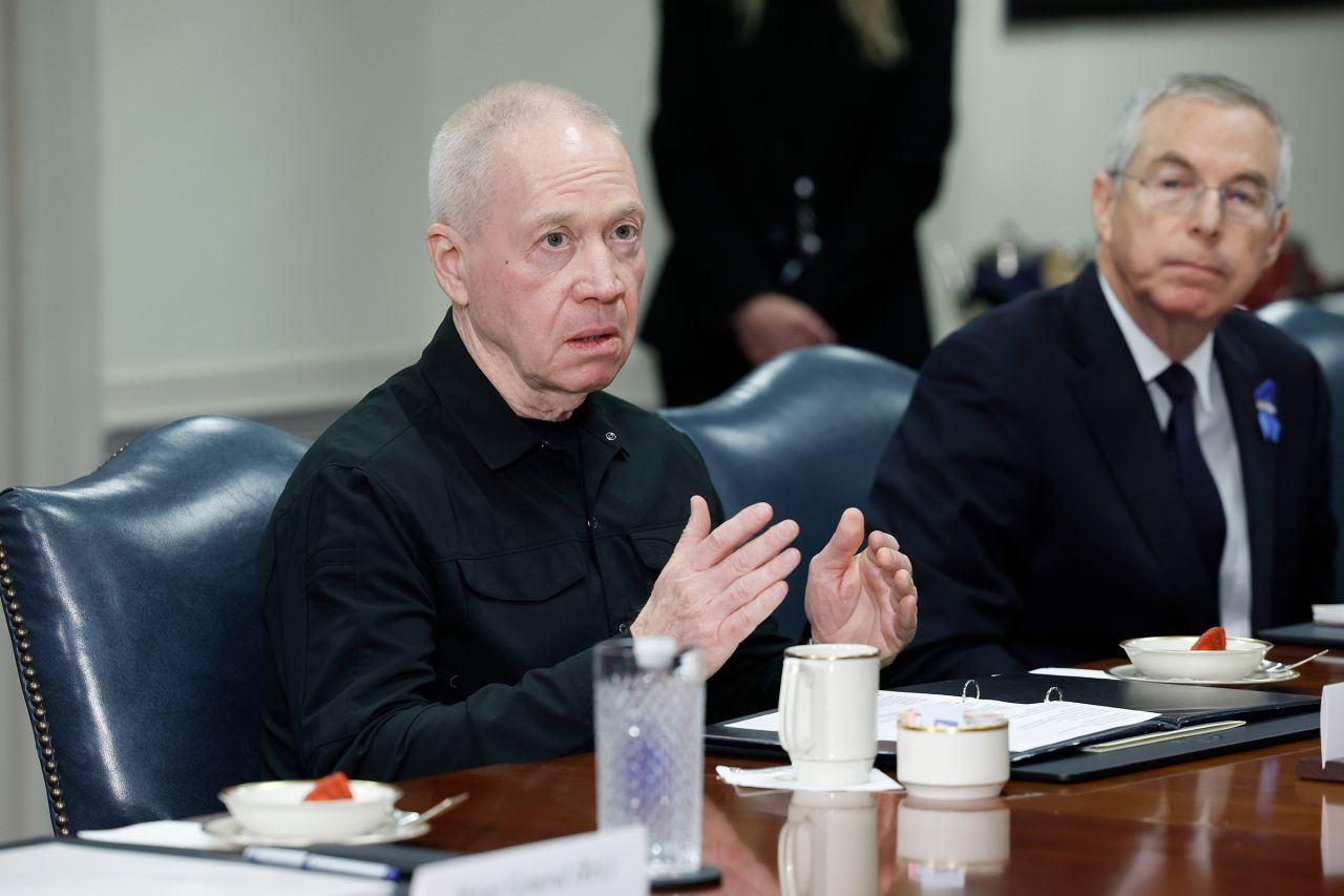 Israeli Minister of Defense Yoav Gallant speaks during a meeting with US Secretary of Defense Lloyd Austin at the Pentagon on March 26 in Arlington, Virginia. 