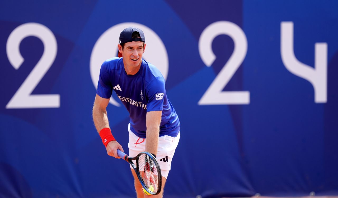 Andy Murray trains at Roland-Garros Stadium in Paris on July 25. 