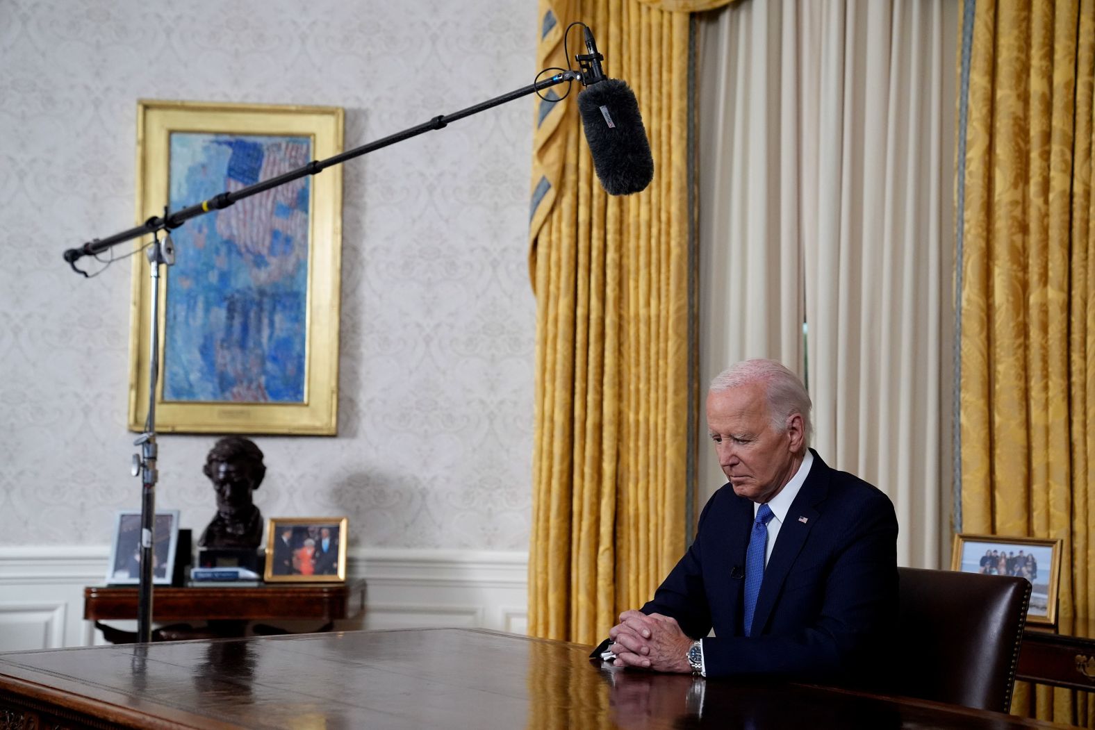 US President Joe Biden <a href="https://www.cnn.com/2024/07/24/politics/biden-oval-office-address-2024/index.html">addresses the nation</a> from the White House Oval Office on Wednesday, July 24, explaining his decision not to seek reelection.