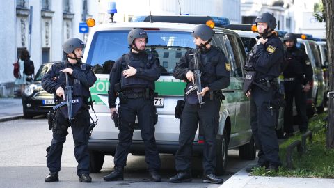 Police officers patrol in central Munich after shooting dead a male suspect near the Israeli Consulate on September 5, 2024.