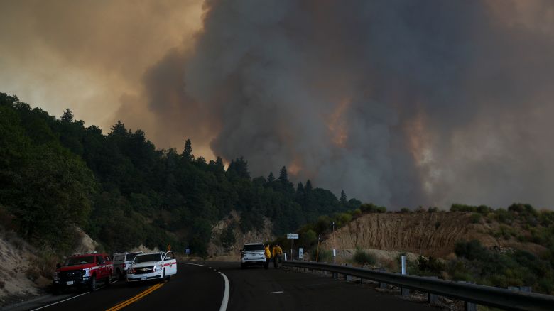 Fire crews monitor the Line Fire Saturday, Sept. 7, 2024, near Running Springs, Calif. (AP Photo/Eric Thayer)