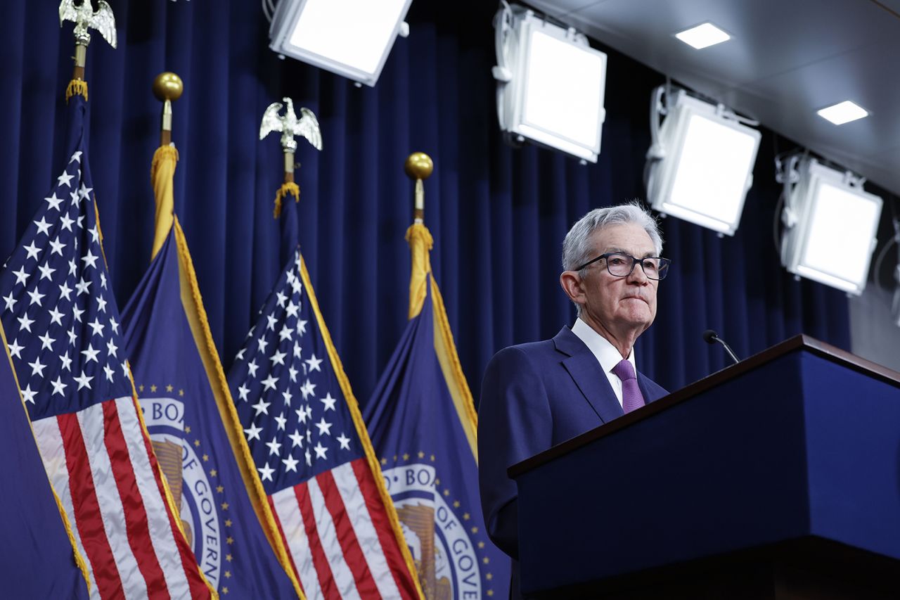 U.S. Federal Reserve Board Chairman Jerome Powell speaks during a news conference at the headquarters of the Federal Reserve on January 31 in Washington, DC.