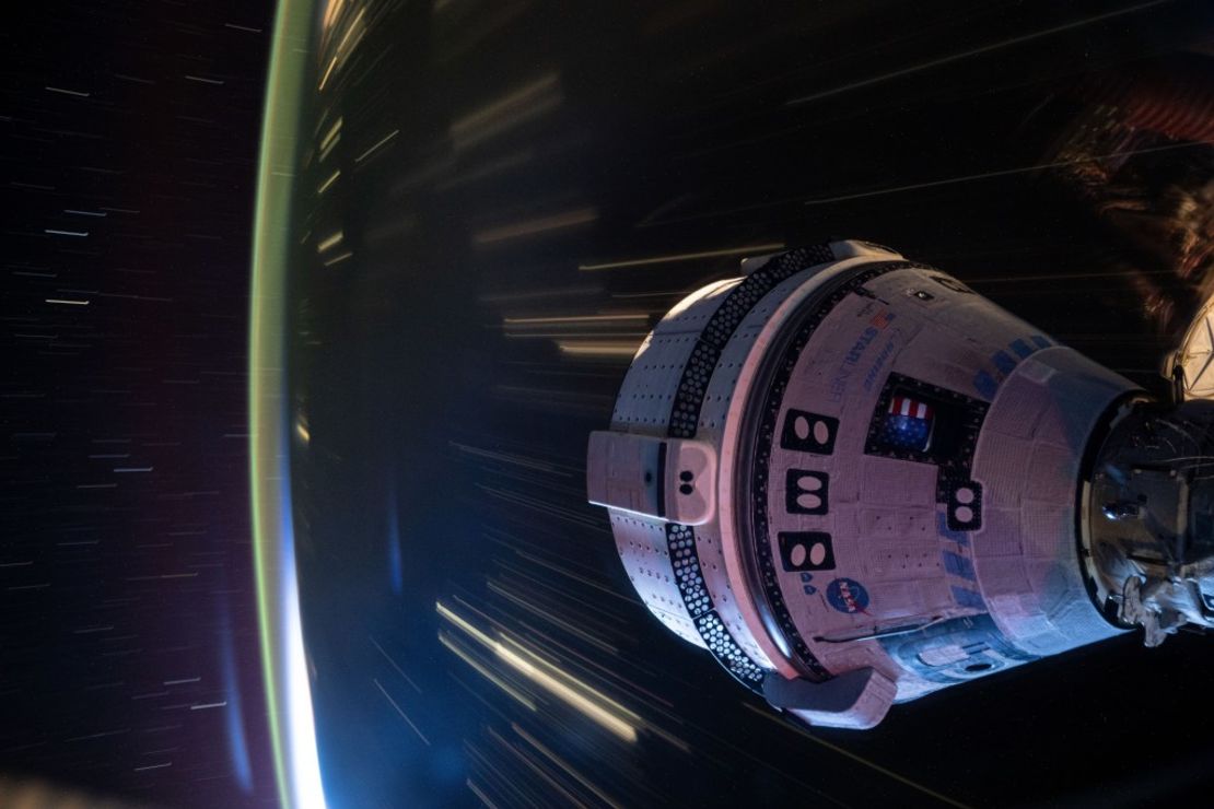 Boeing’s Starliner spacecraft that launched NASA’s Crew Flight Test astronauts Butch Wilmore and Suni Williams to the International Space Station is pictured docked to the Harmony module’s forward port.