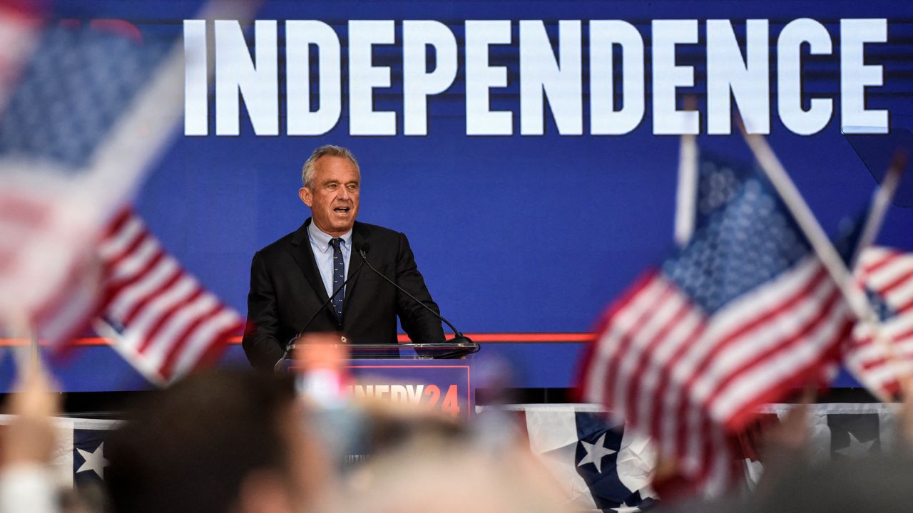 Independent presidential candidate Robert F. Kennedy, Jr. speaks as he announces Nicole Shanahan as his vice presidential candidate, in Oakland, California., on March 26. 