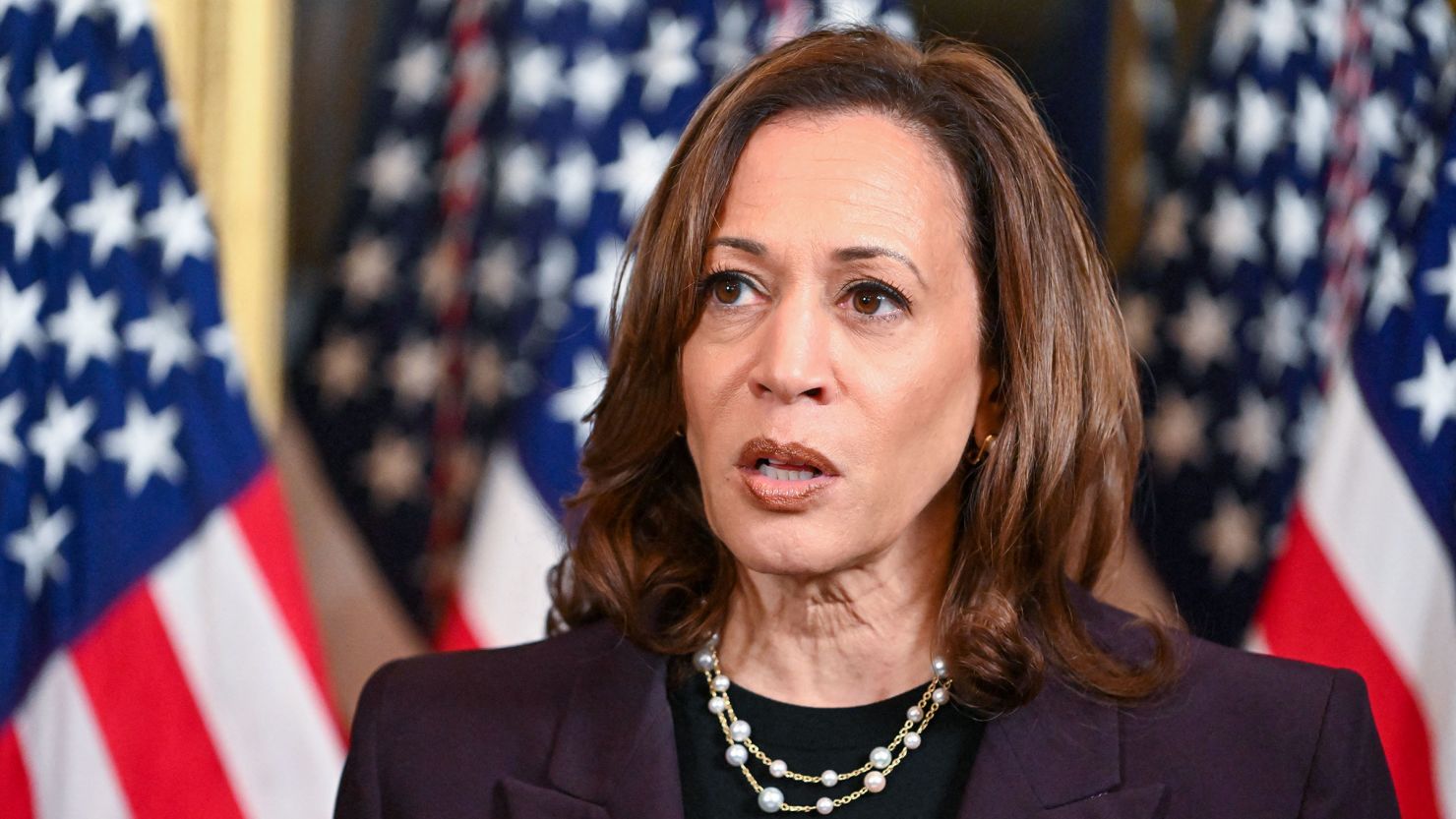 Vice President Kamala Harris speaks after meeting with Israeli Prime Minister Benjamin Netanyahu in the the Eisenhower Executive Office Building in Washington, DC, on July 25.