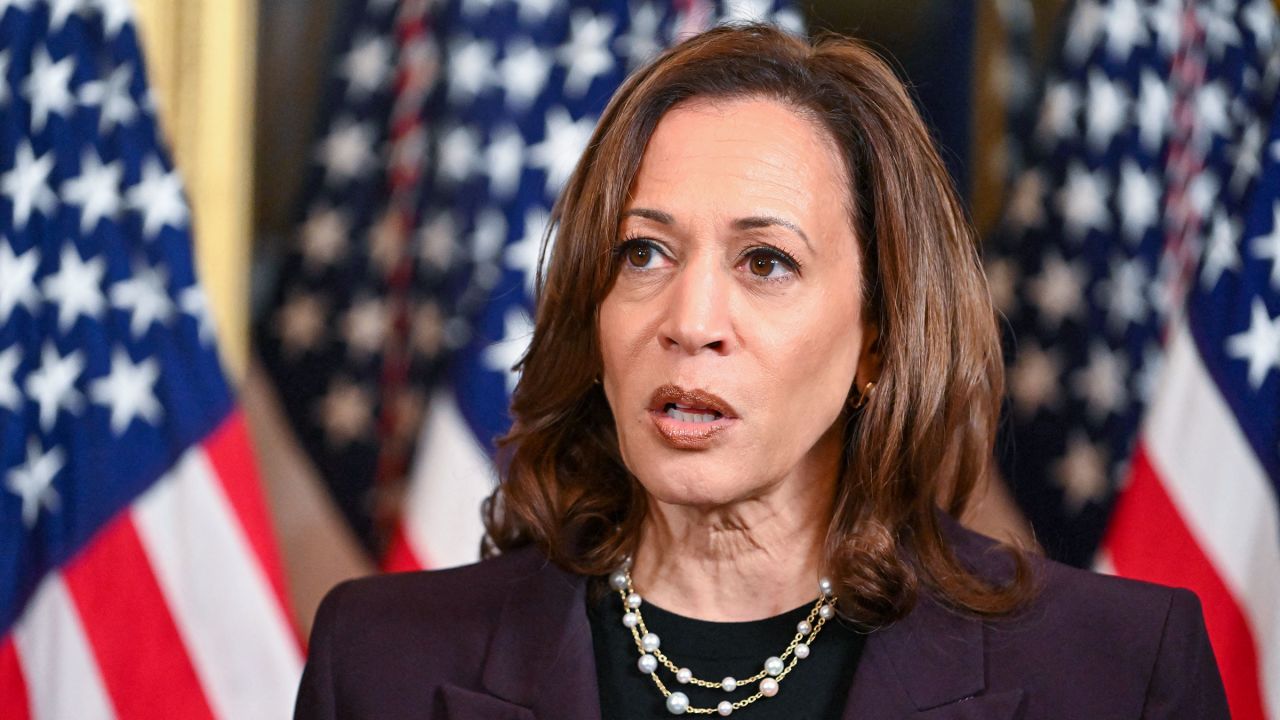 Vice President Kamala Harris speaks to the press after meeting with Israeli Prime Minister Benjamin Netanyahu in the Vice President's ceremonial office at the Eisenhower Executive Office Building in Washington, DC, on July 25.