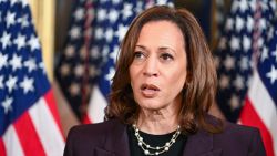 Vice President Kamala Harris speaks to the press after meeting with Israeli Prime Minister Benjamin Netanyahu in the Vice President's ceremonial office at the Eisenhower Executive Office Building in Washington, DC, on July 25.