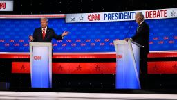 Former President Donald Trump and President Joe Biden debate at CNN's Atlanta studios on June 27, 2024.