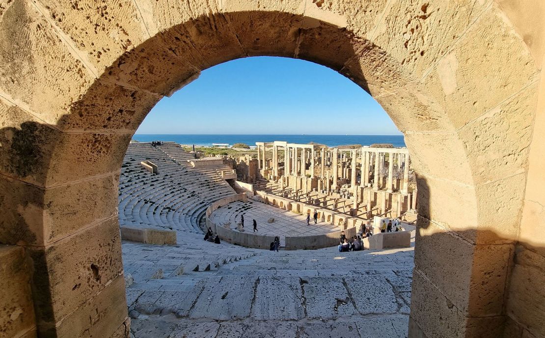 Lepcis Magna fue alguna vez una próspera ciudad portuaria romana. Crédito: Mahmud Turkia/AFP/Getty Images.