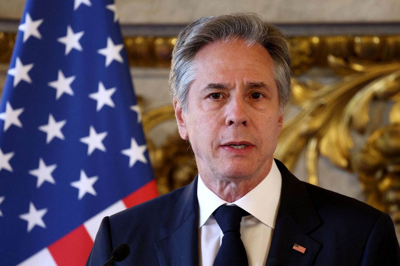 US Secretary of State Antony Blinken speaks during a press conference in Paris on April 2.