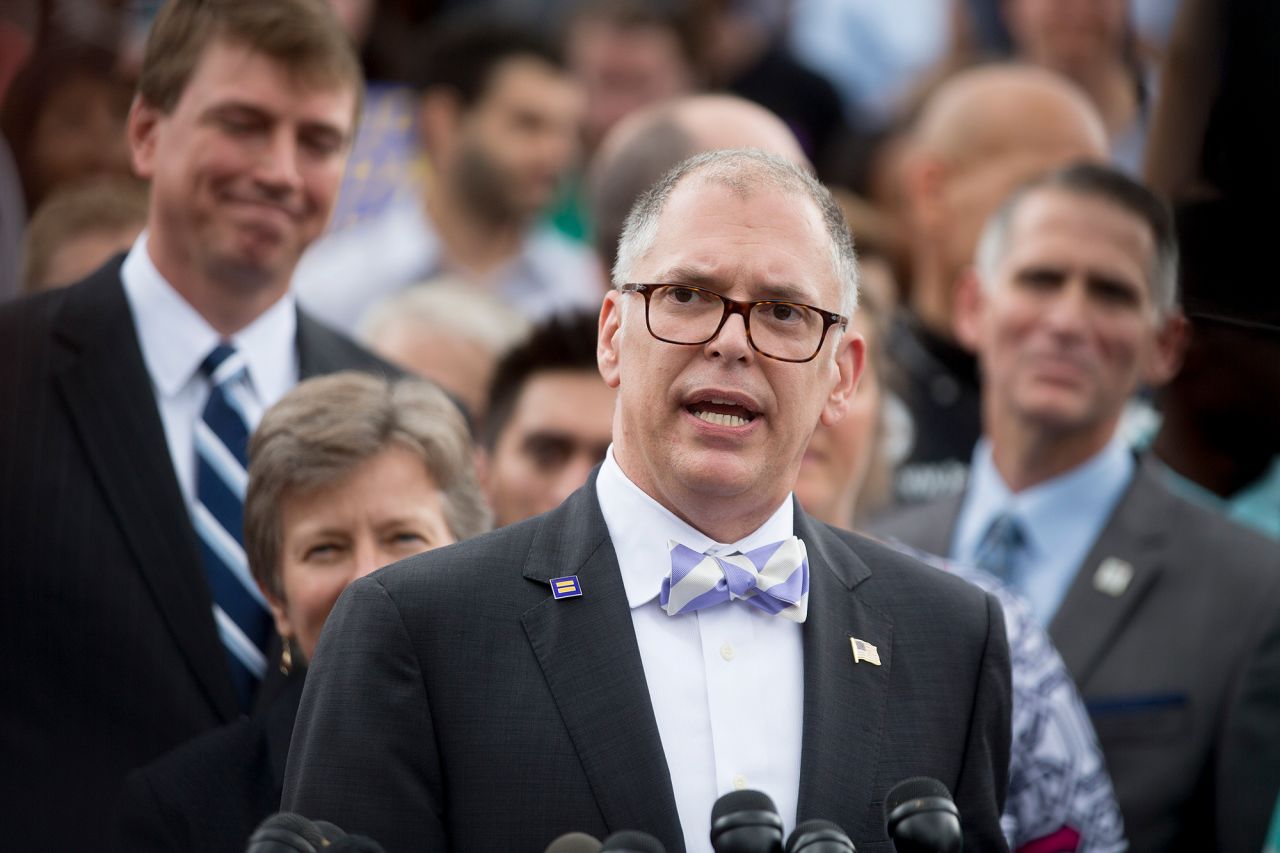 Jim Obergefell speaks outside the US Supreme Court in 2015. 