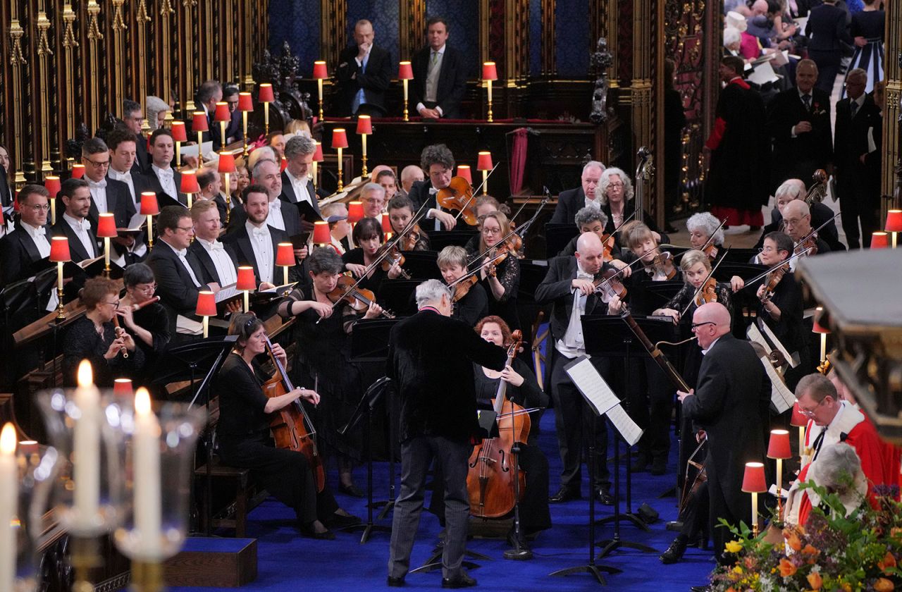 Musicians play in Westminster Abbey ahead of King Charles’ coronation ceremony on May 6.