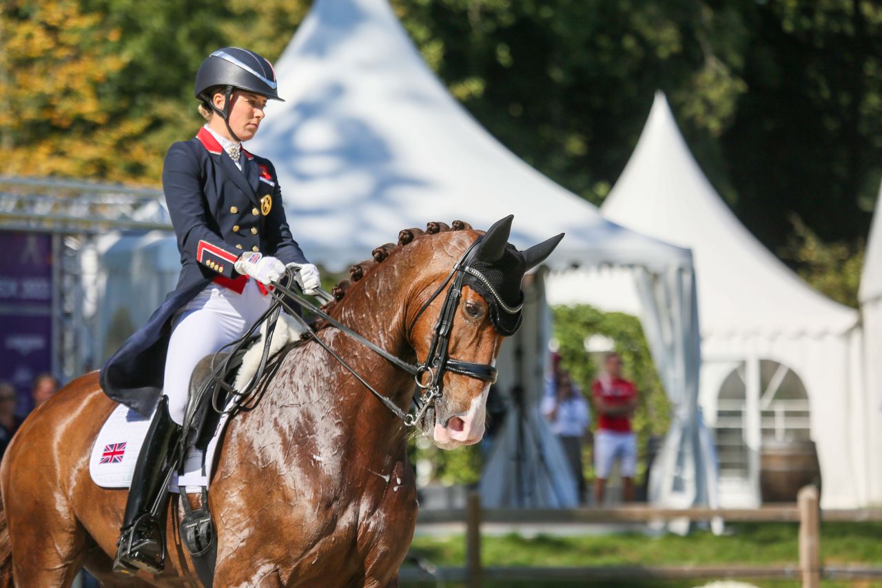 Charlotte Dujardin competes during the FEI European Championships Dressage on September 7, 2023 in Horstel, Germany.