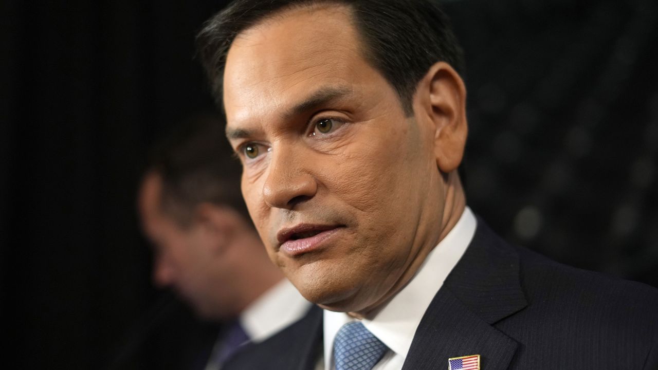 Senator Marco Rubio speaks to reporters in the spin room after the CNN presidential debate in Atlanta, on June 27.