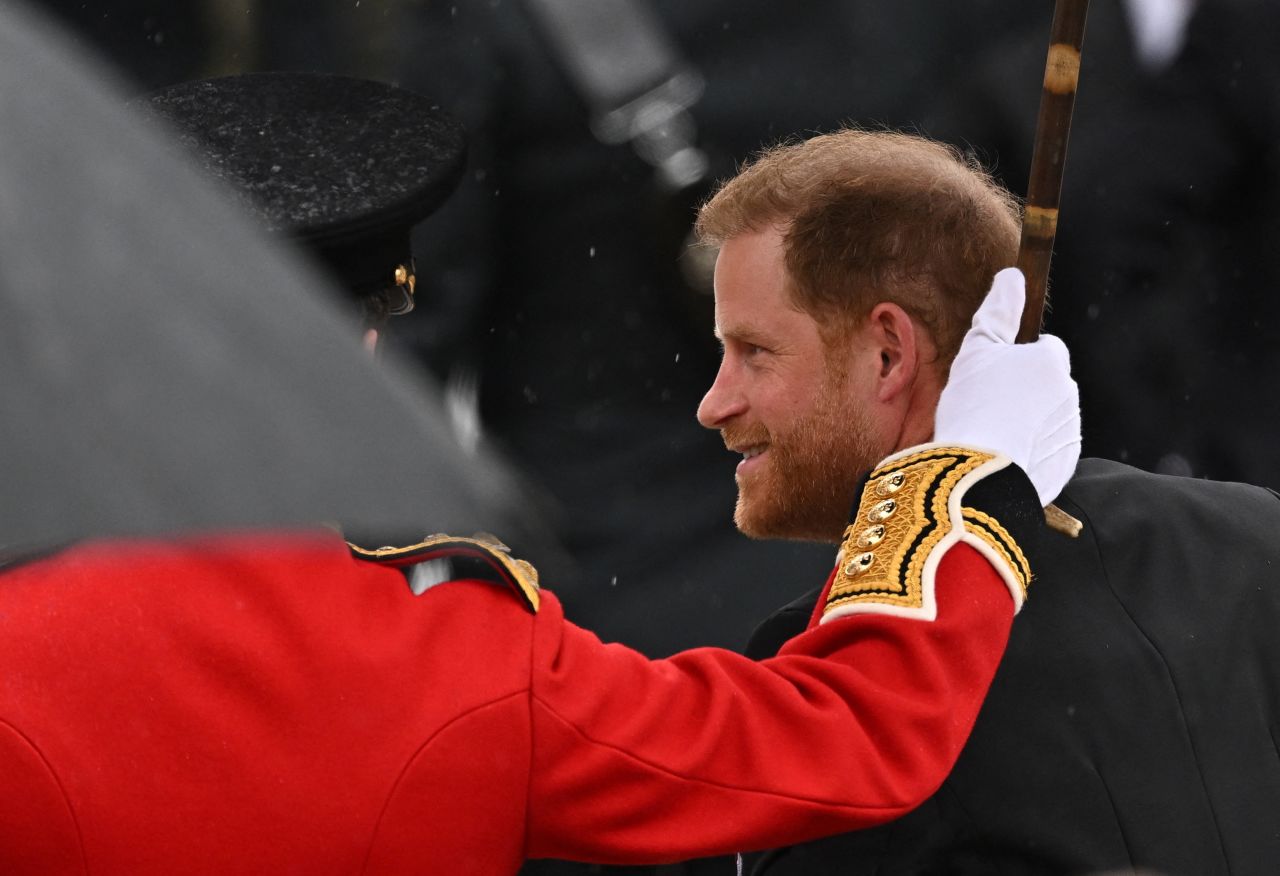 Britain's Prince Harry, Duke of Sussex, arrives at Westminster Abbey ahead of his father's coronation ceremony in London on Saturday.