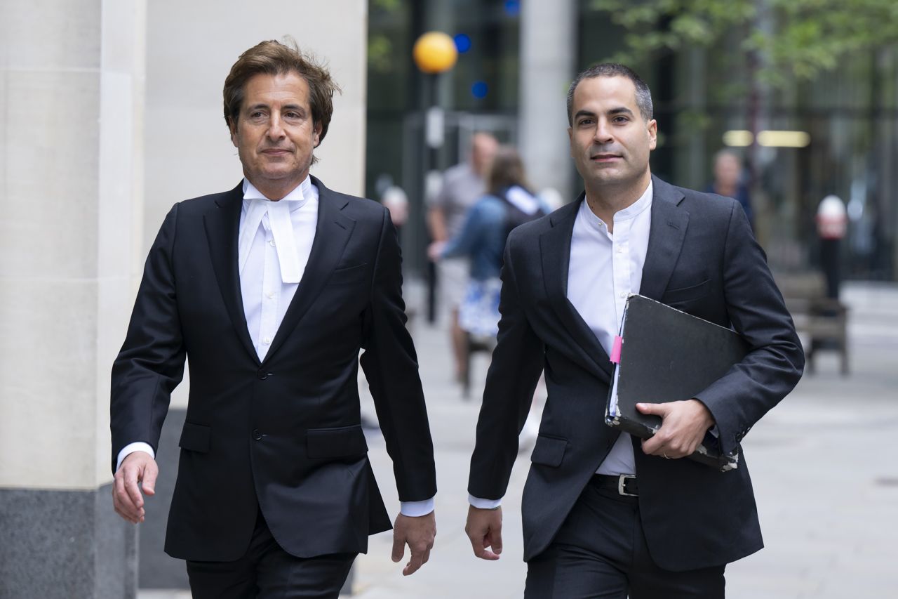 Prince Harry’s lawyer David Sherborne (L), arrives at the Rolls Buildings in central London for the phone hacking trial against Mirror Group Newspapers (MGN) on Monday, June 5.