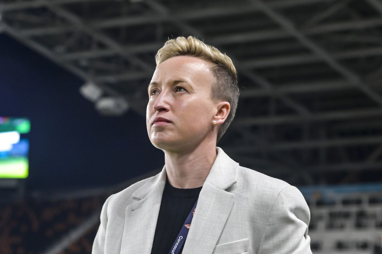 Canada women's soccer team head coach Beverly Priestman walks onto the pitch prior to their game against El Salvador during the 2024 Concacaf W Gold Cup in Houston on February 22.