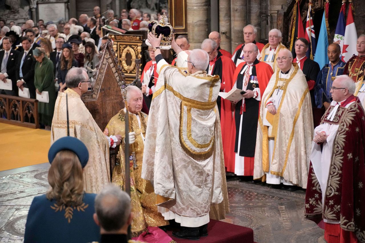 King Charles III receives St Edward's Crown.