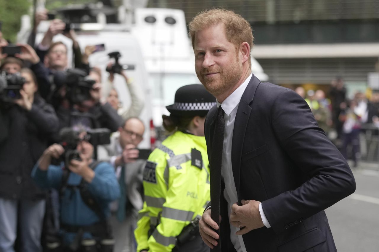 Prince Harry arrives at the High Court in London, on Tuesday. 