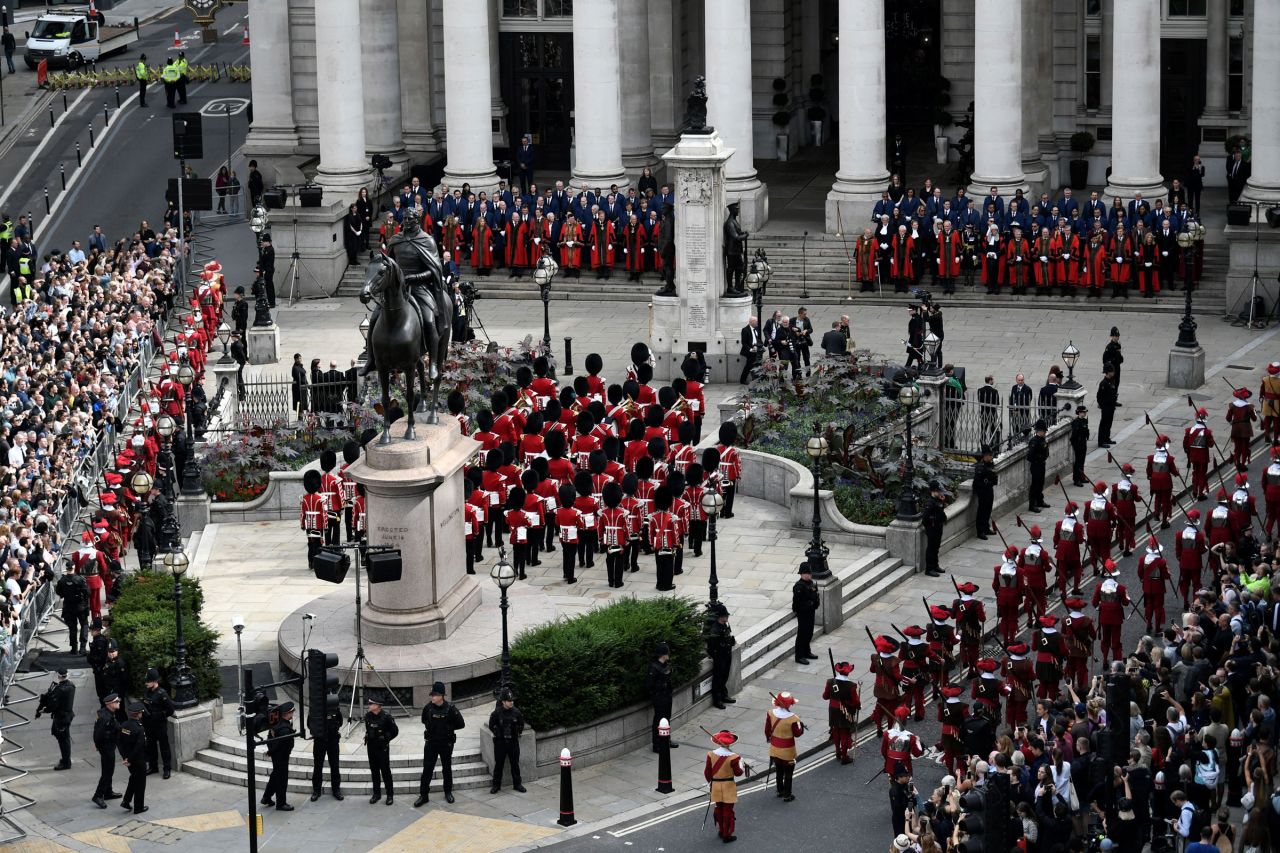 People gather ahead of the City Proclamation at the Royal Exchange.