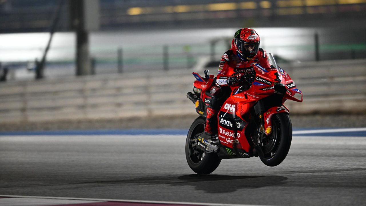 Francesco Bagnaia drives during practice before the Qatar GP.