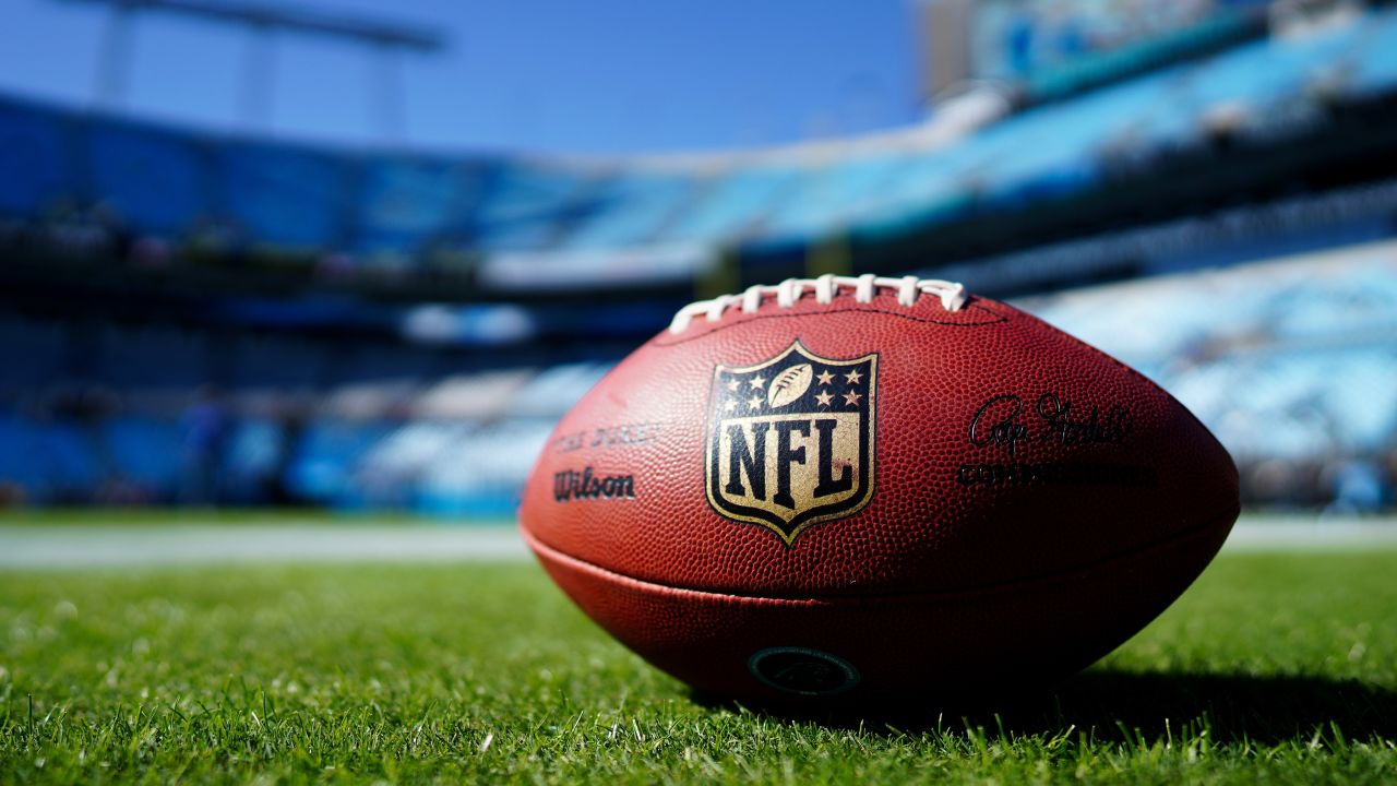 CHARLOTTE, NORTH CAROLINA - NOVEMBER 03: A football with the NFL logo before the game between the Carolina Panthers and the Tennessee Titans at Bank of America Stadium on November 03, 2019 in Charlotte, North Carolina. (Photo by Jacob Kupferman/Getty Images)