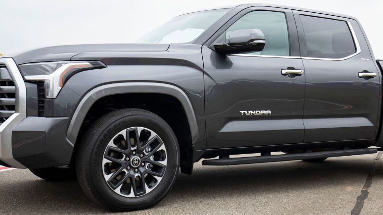 The new 2022 Toyota Tundra pickup truck, the first Toyota truck to offer a hybrid powertrain, is shown at the 2021 Motor Bella auto show on September 21, 2021, in Pontiac, Michigan.