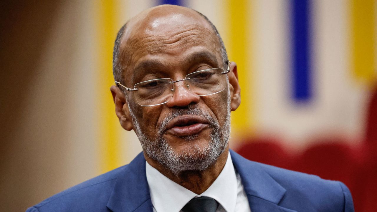 Haitian Prime Minister Ariel Henry speaks to students during a public lecture on bilateral engagement between Kenya and Haiti, at the United States International University Africa, in Nairobi on March 1.