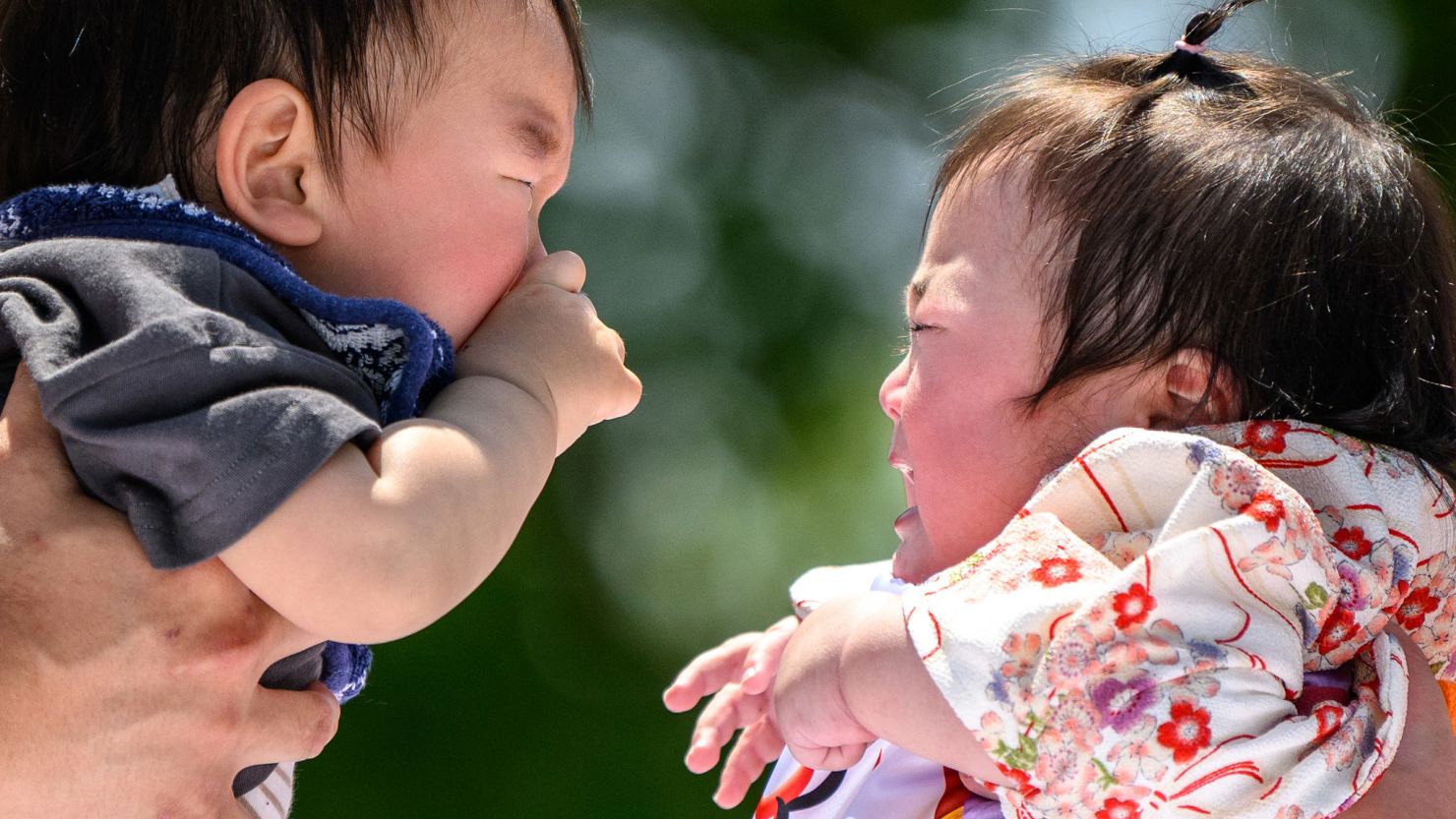 Babies attend an event in Tokyo, Japan, on April 28, 2024.