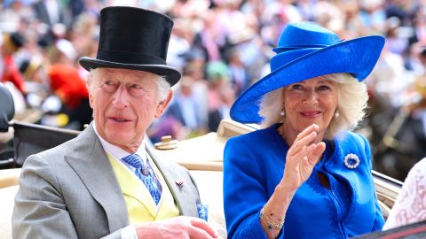 ASCOT, ENGLAND - JUNE 18: King Charles III and Queen Camilla attend day one of Royal Ascot 2024 at Ascot Racecourse on June 18, 2024 in Ascot, England. (Photo by Chris Jackson/Getty Images)