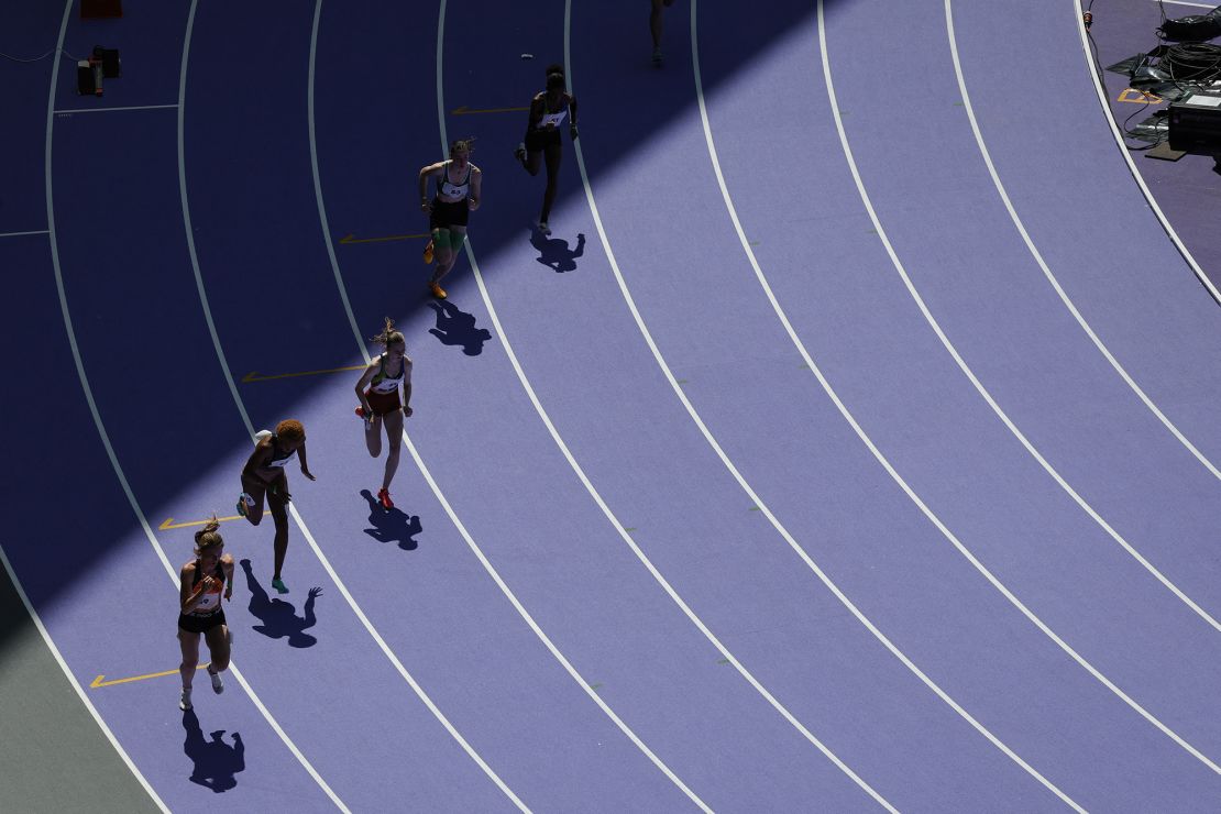 Regional athletes compete during a test event for the Olympics Games at the Stade de France, in Saint-Denis on June 25. The Stade de France will host track and field events and Rugby sevens game during the Paris 2024 Olympic Games.