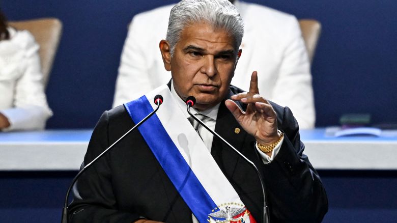 Panama's new President Jose Raul Mulino gives a speech during his inauguration ceremony at the Atlapa Convention Center in Panama City on July 1, 2024. Right-wing Jose Raul Mulino assumes the presidency of Panama with the promise to stop, with the help of the United States, the passage of migrants through the dangerous Darien jungle and to revive the Panamanian economy dependent on the interoceanic canal. (Photo by MARTIN BERNETTI / AFP) (Photo by MARTIN BERNETTI/AFP via Getty Images)