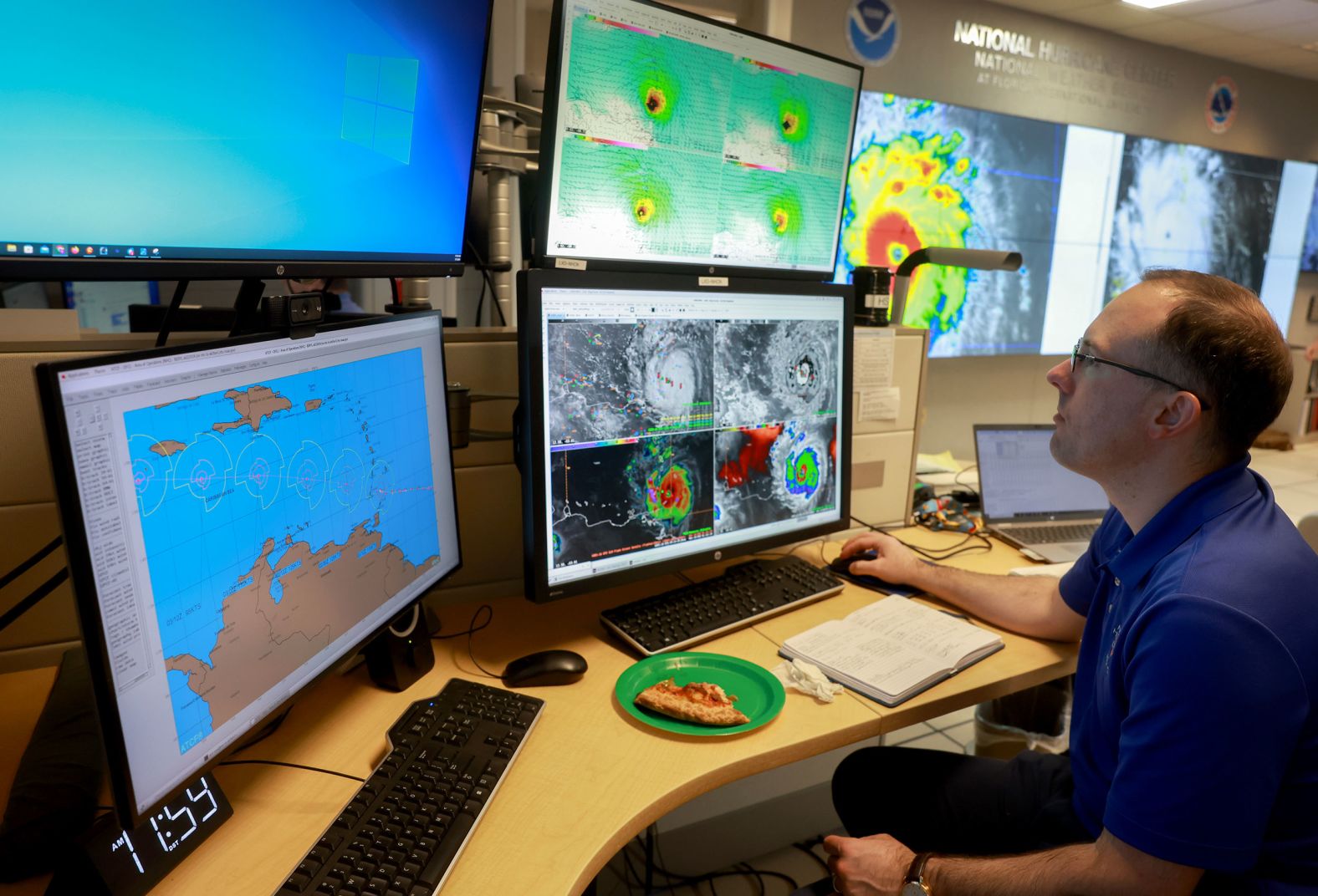 Brad Reinhart, senior hurricane specialist at the National Hurricane Center in Miami, tracks Hurricane Beryl on Monday.